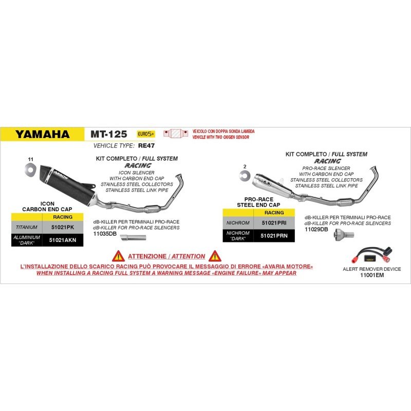 Kit completo con silenciador ICON en titanio para Yamaha YZF-R125 / MT-125 E5+ '24/'26