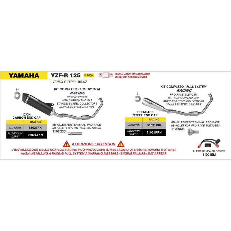 Kit completo con silenciador ICON en titanio para Yamaha YZF-R125 / MT-125 E5+ '24/'26
