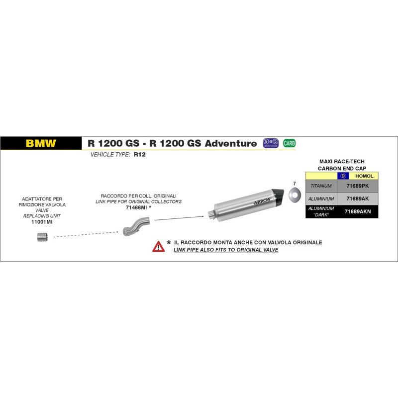 Adaptador para la eliminación de la válvula BMW R 1200 GS'10-12 / BMW R 1200 RT'10-12