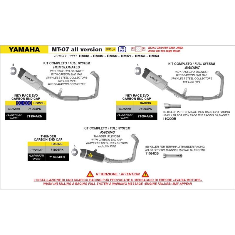 Kit completo racing con Silenciador Thunder de aluminio negro YAMAHA MT-07 E5+ 25