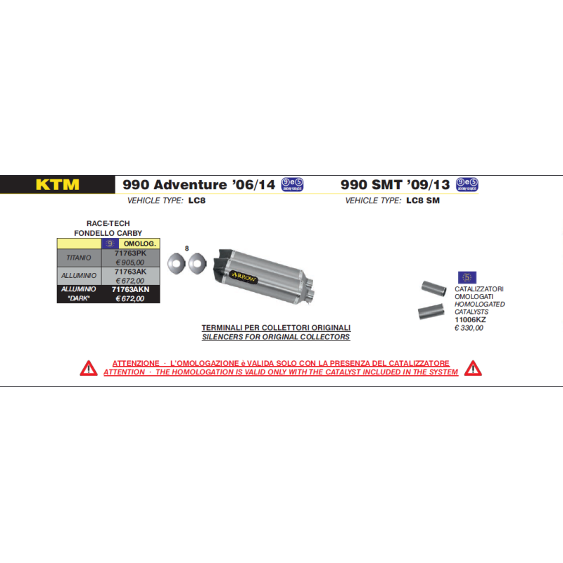 Silenciador Race-Tech de aluminio negro (Dcho+Izdo) copa carbono KTM 990 ADVENTURE '09-10 / 990 ADVENTURER '09-10